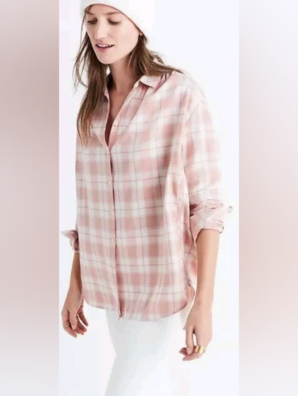 Madewell Button Down Plaid Central Long-Sleeve Shirt Danville Pink White Size XS